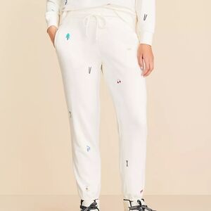 Lou & Grey Winter Cozy Cotton Terry Joggers Embroidered Skying Ivory XS